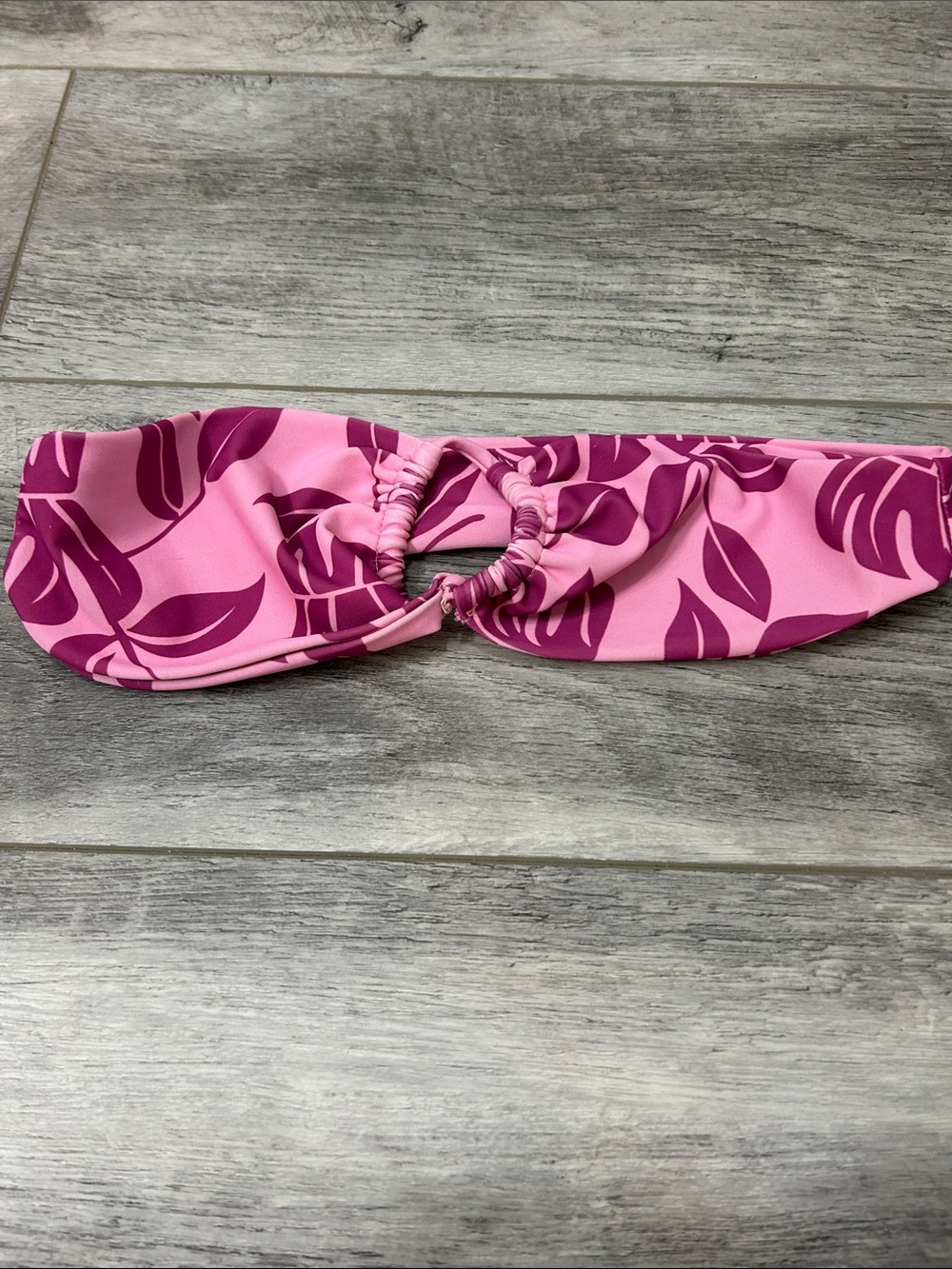 Pink Leaf Print Bikini Top